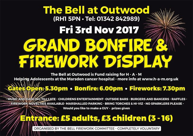 Ham Fireworks and Bonfire display at the Bell Inn Outwood